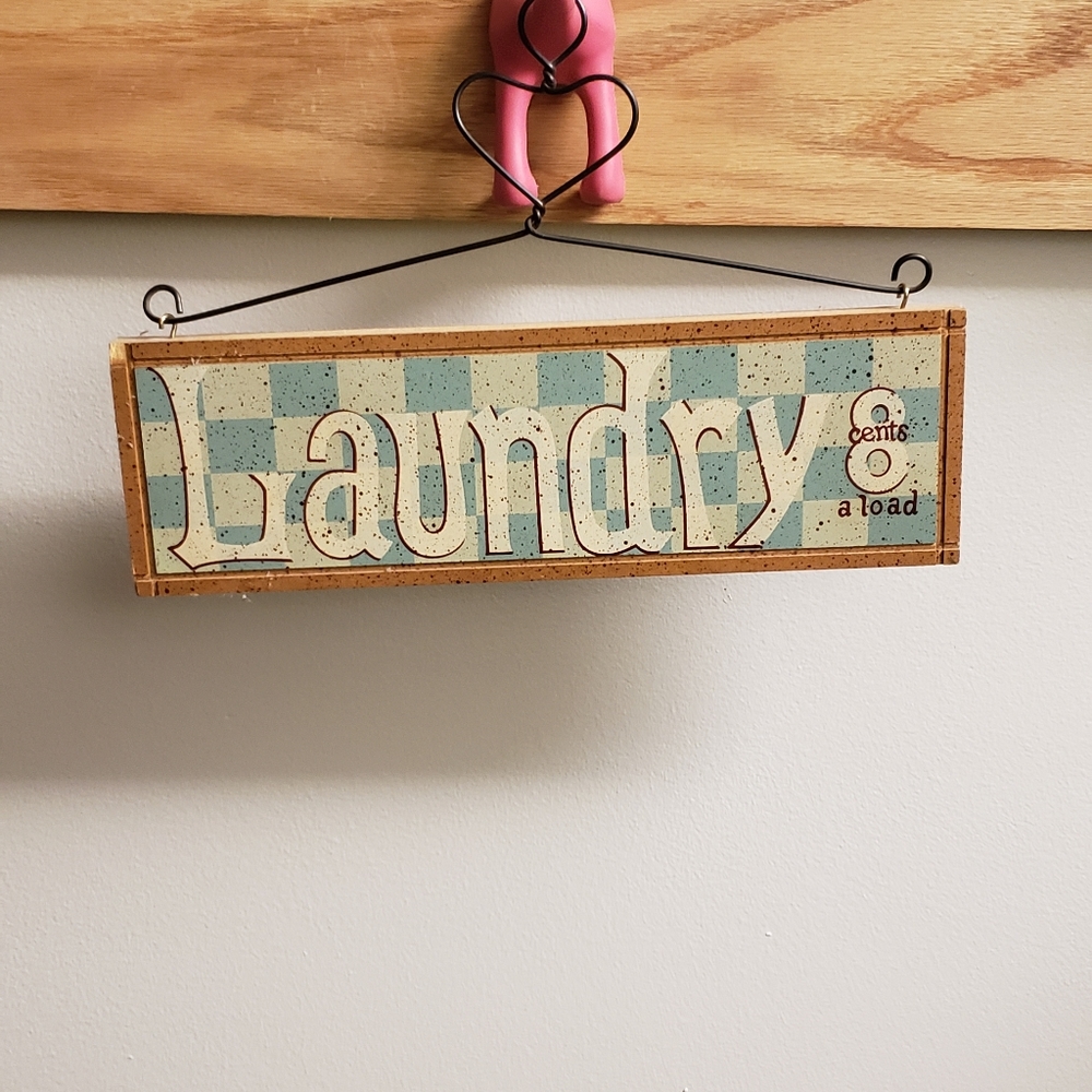 Laundry sign with wire hanger